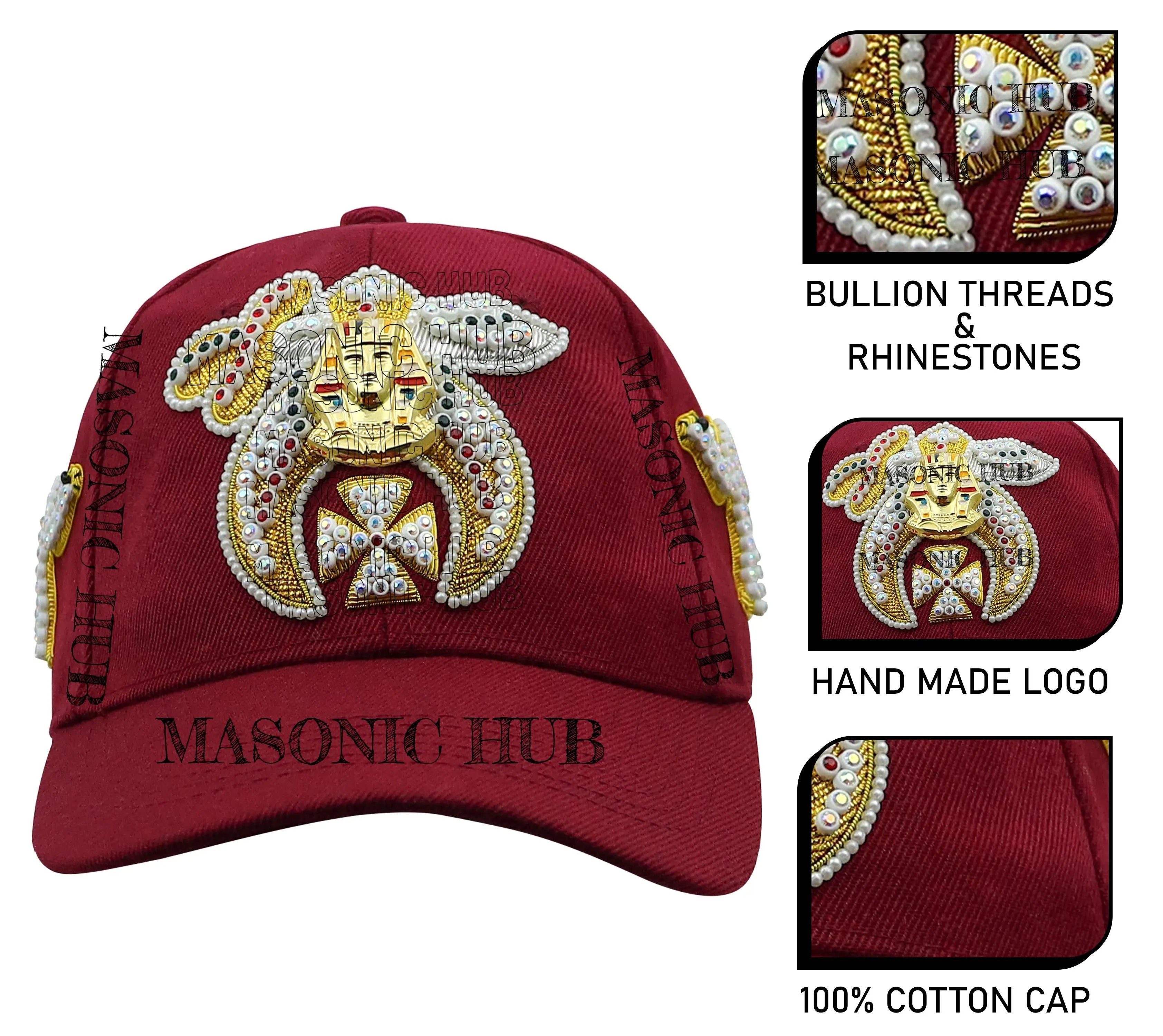 Masonic Shriner Maroon Cap – Handcrafted with Lotus Emblem, Rhinestones & Camel My Store