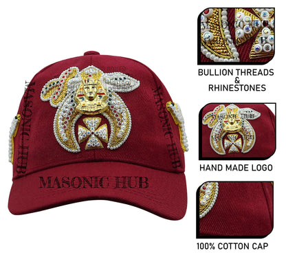 Masonic Shriner Maroon Cap – Handcrafted with Lotus Emblem, Rhinestones & Camel