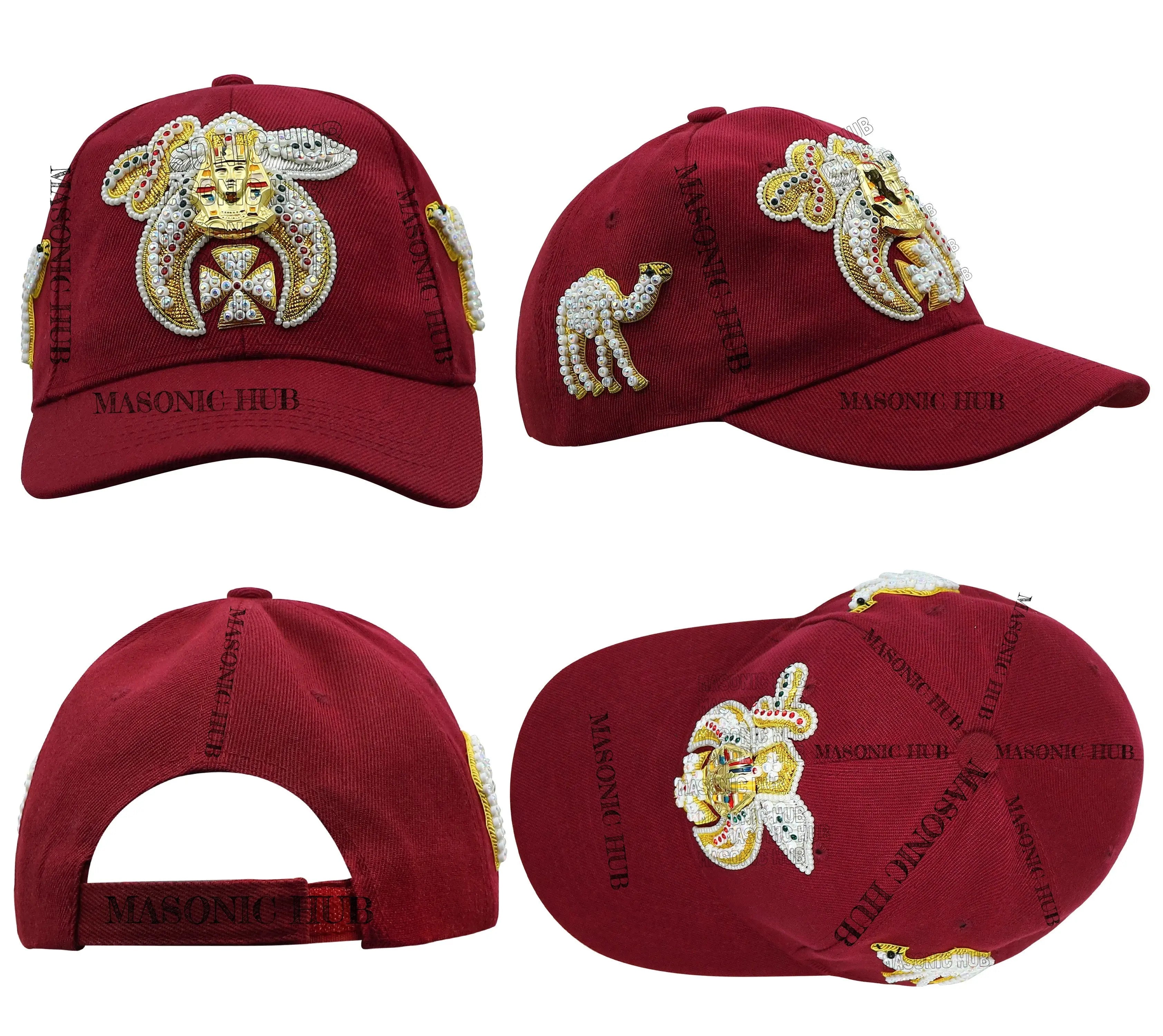 Masonic Shriner Maroon Cap – Handcrafted with Lotus Emblem, Rhinestones & Camel My Store