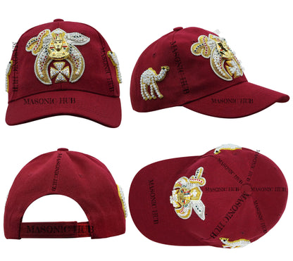 Masonic Shriner Maroon Cap – Handcrafted with Lotus Emblem, Rhinestones & Camel