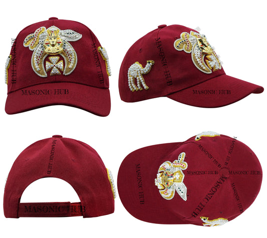 Masonic Shriner Maroon Cap – Handcrafted with Lotus Emblem, Rhinestones & Camel