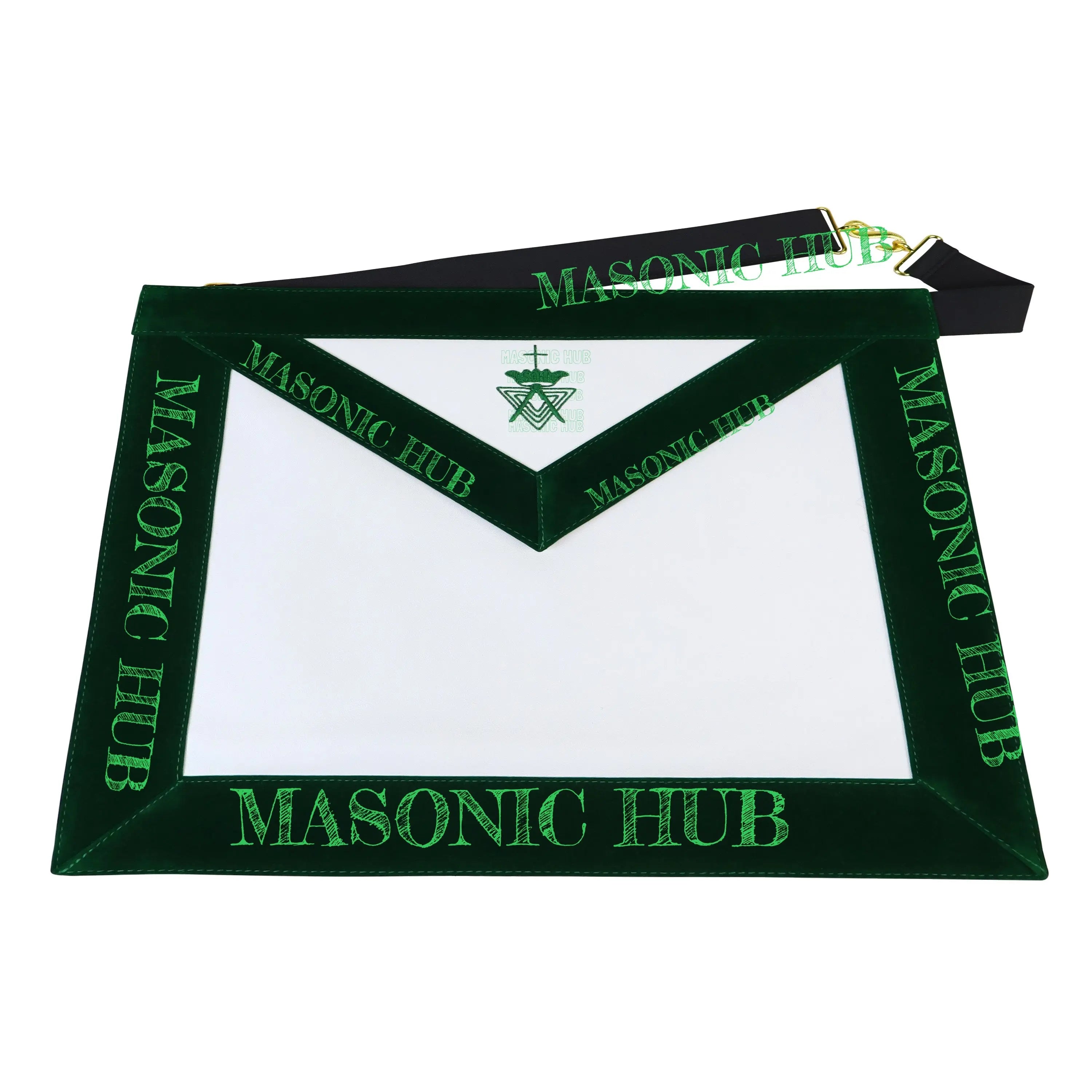 Allied Masonic Degrees (AMD) Member Apron – Dark Green Velvet Border – Freemason Masonic Hub