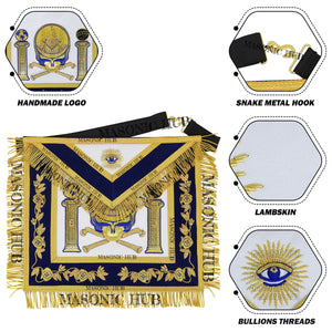 Past Master Skull & Cross Bones 100% Lambskin Masonic Apron - Handcrafted Masonic Hub
