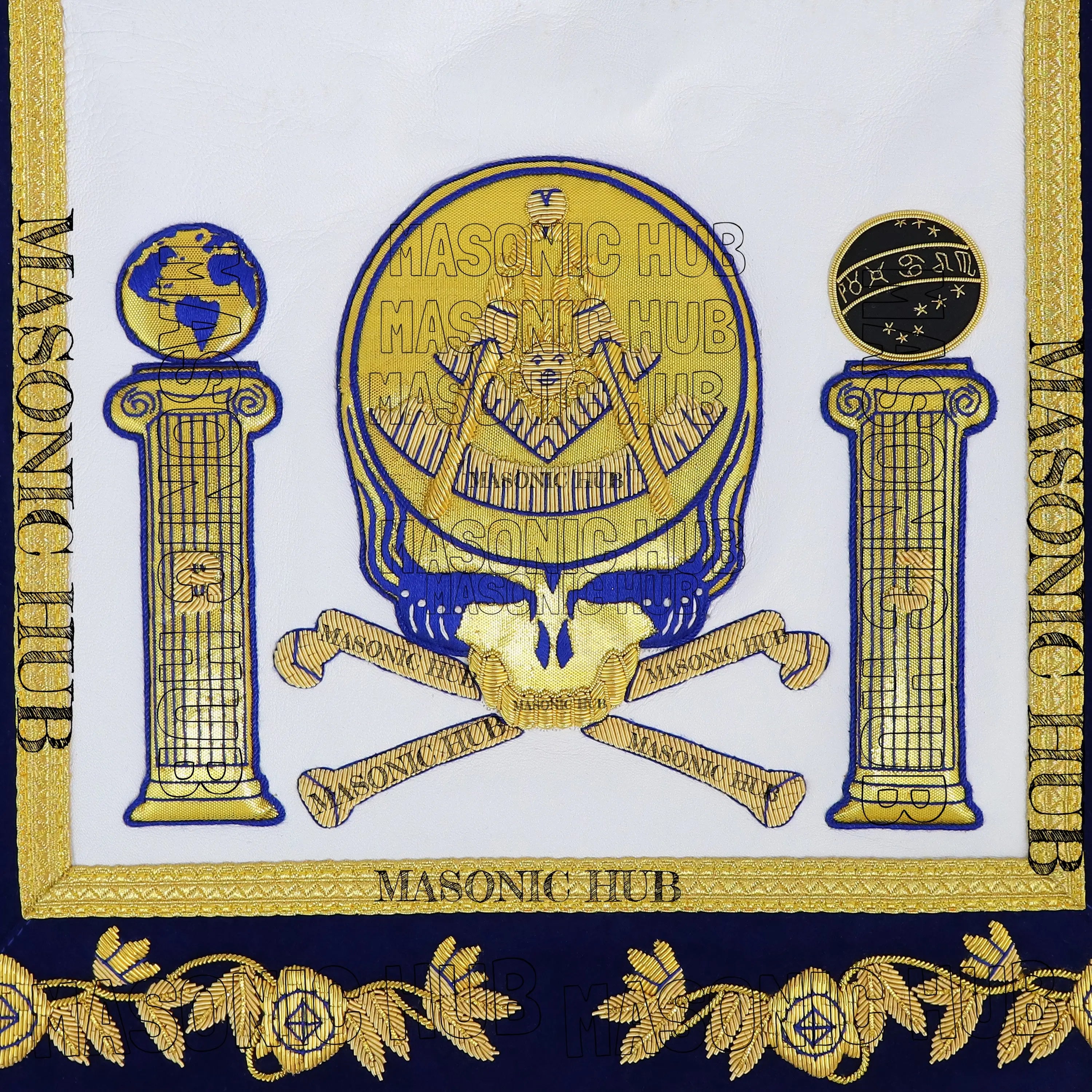 Past Master Skull & Cross Bones 100% Lambskin Masonic Apron - Handcrafted Masonic Hub