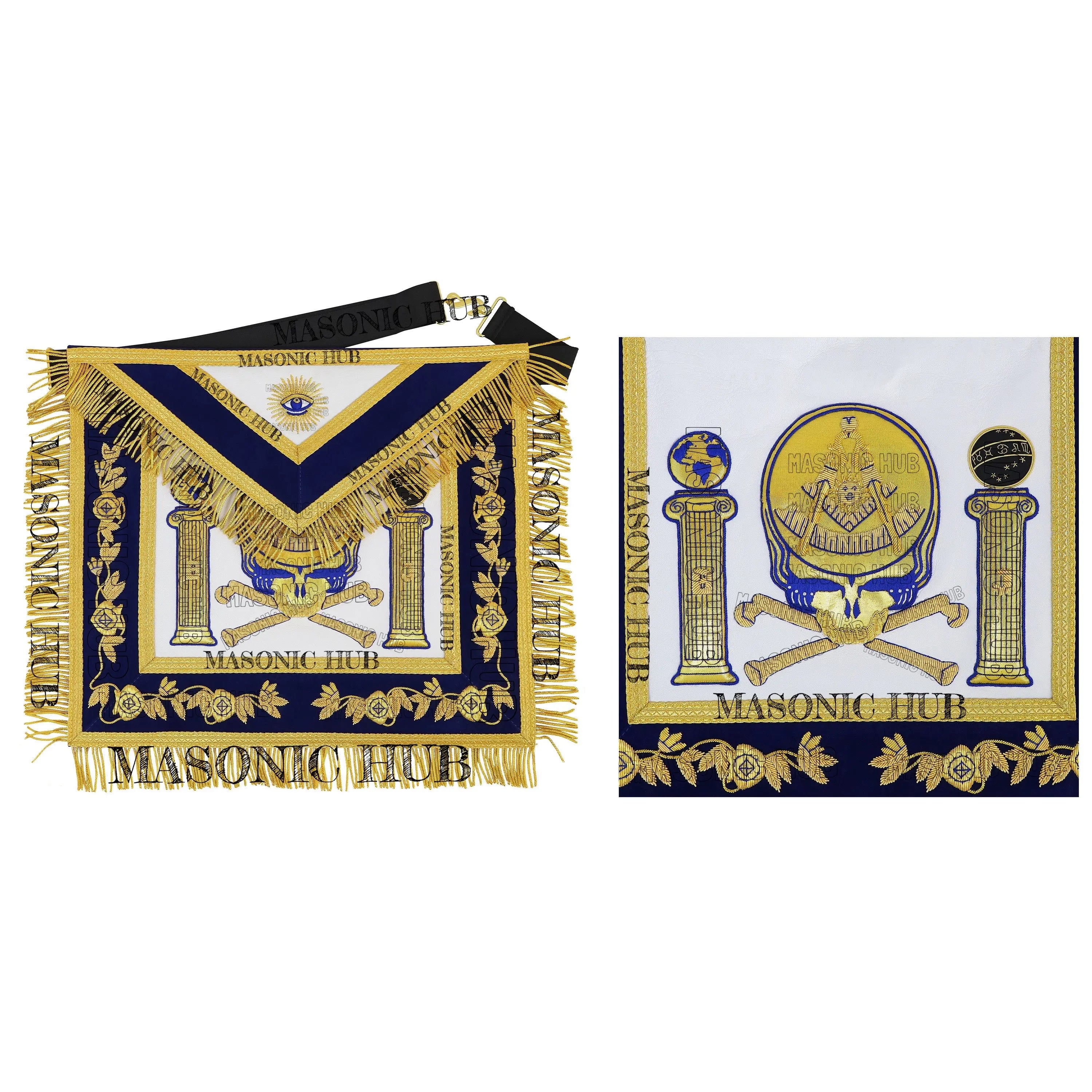 Past Master Skull & Cross Bones 100% Lambskin Masonic Apron - Handcrafted Masonic Hub