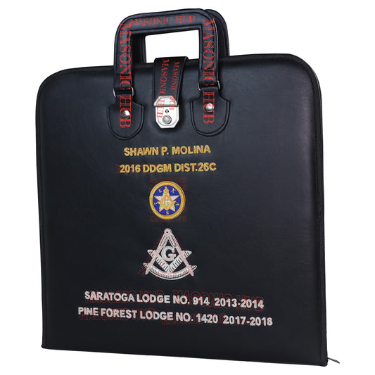 Custom Texas Masonic Apron Case - Embroidered with Texas Star, Compass & Square