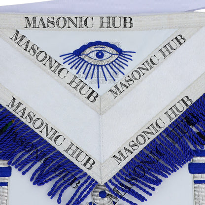 Past Master Lambskin Apron with Sunburst Emblem, Pillars, Silver Bullion Fringe & Eye Flap – Masonic Hub