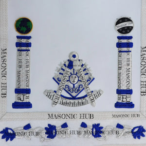 Past Master Lambskin Apron with Sunburst Emblem, Pillars, Silver Bullion Fringe & Eye Flap – Masonic Hub Masonic Hub