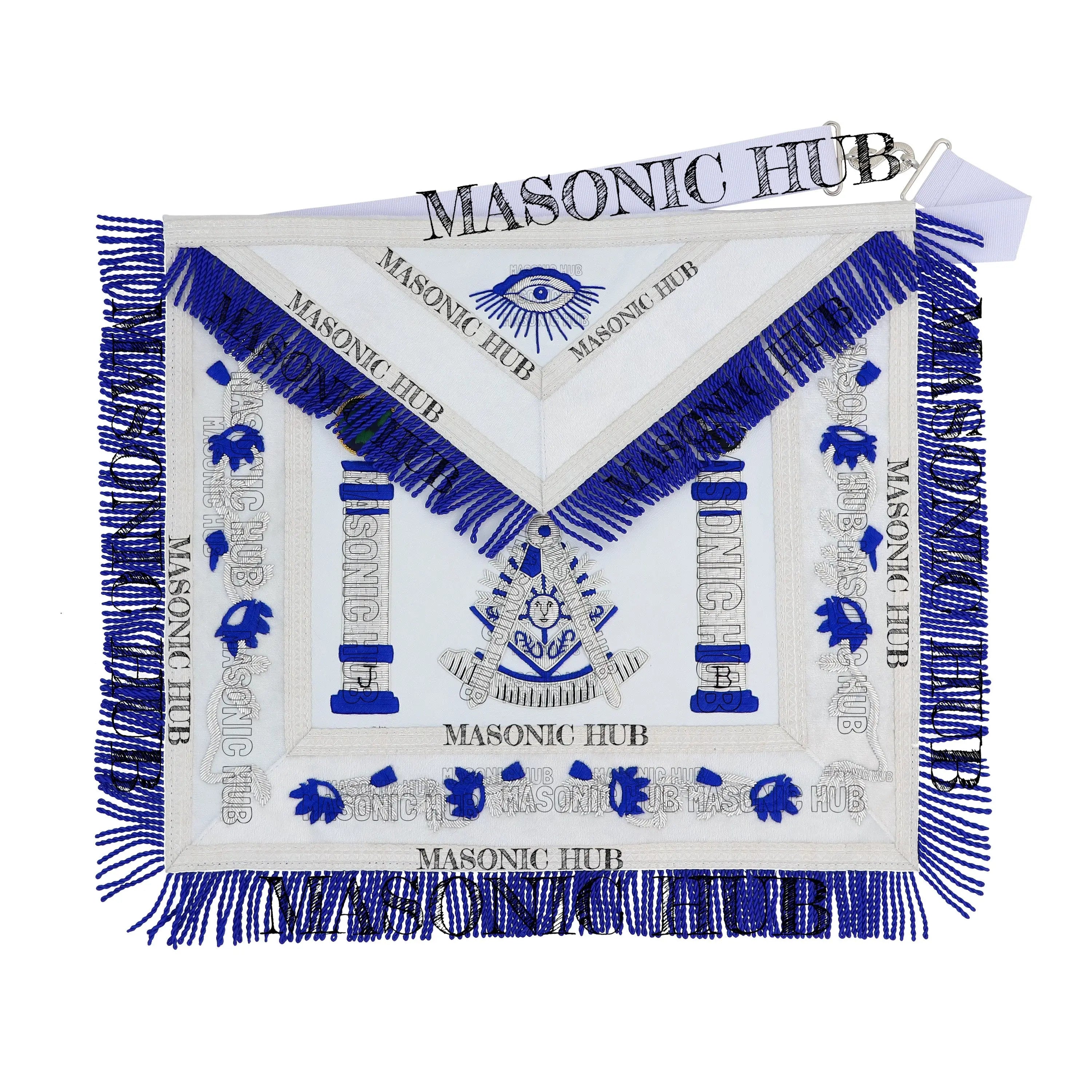Past Master Lambskin Apron with Sunburst Emblem, Pillars, Silver Bullion Fringe & Eye Flap – Masonic Hub Masonic Hub