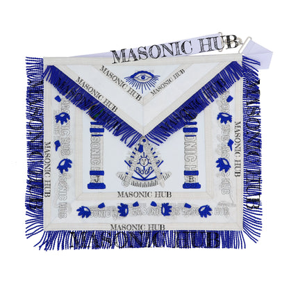 Past Master Lambskin Apron with Sunburst Emblem, Pillars, Silver Bullion Fringe & Eye Flap – Masonic Hub