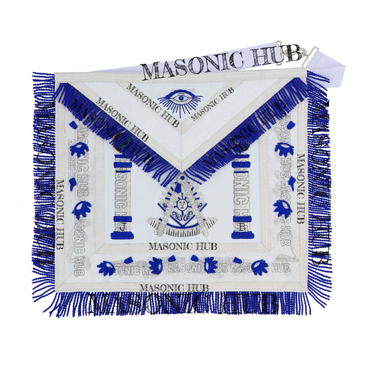 Past Master Lambskin Apron with Sunburst Emblem, Pillars, Silver Bullion Fringe & Eye Flap – Masonic Hub