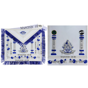 Past Master Lambskin Apron with Sunburst Emblem, Pillars, Silver Bullion Fringe & Eye Flap – Masonic Hub Masonic Hub