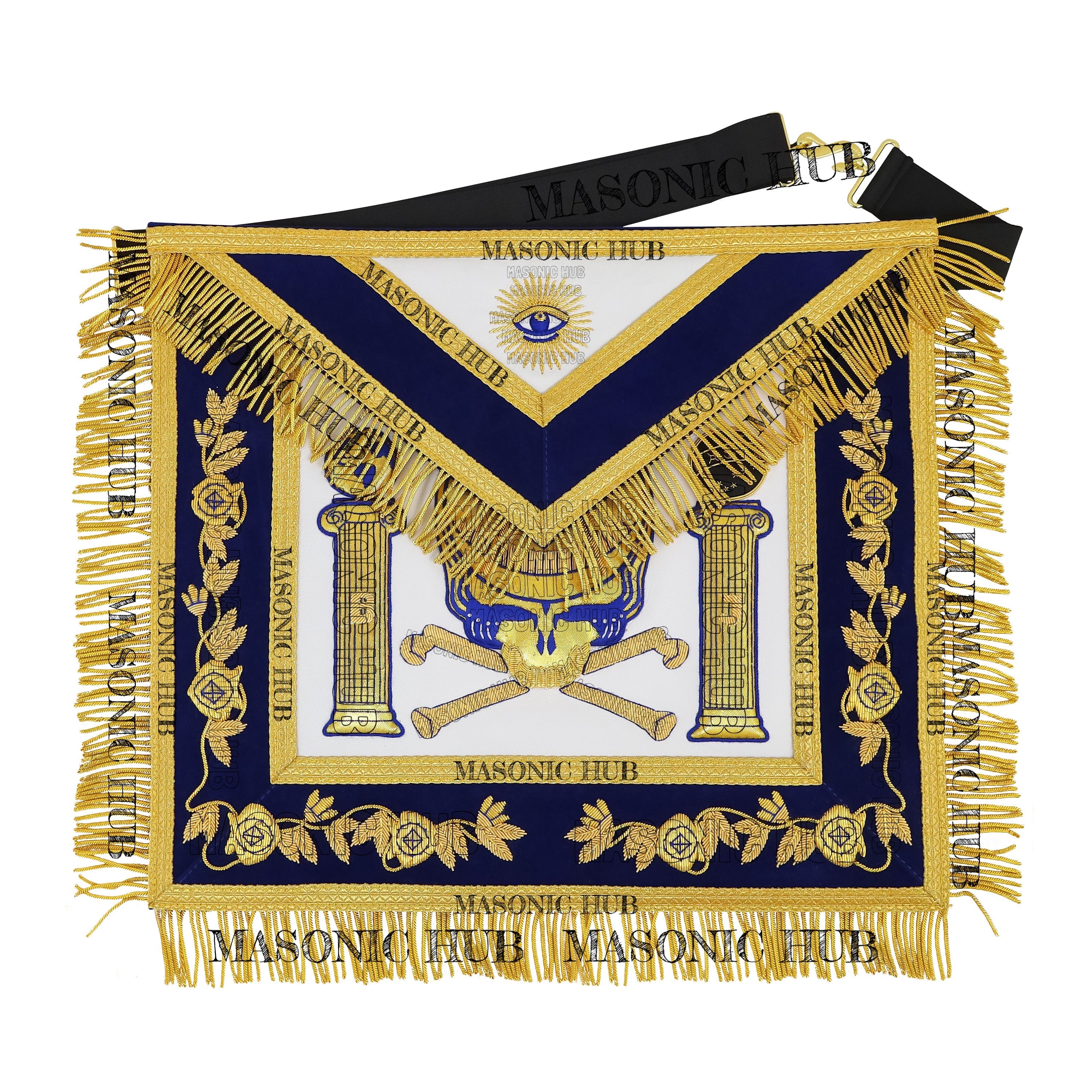 Past Master Skull & Cross Bones 100% Lambskin Masonic Apron - Handcrafted Masonic Hub