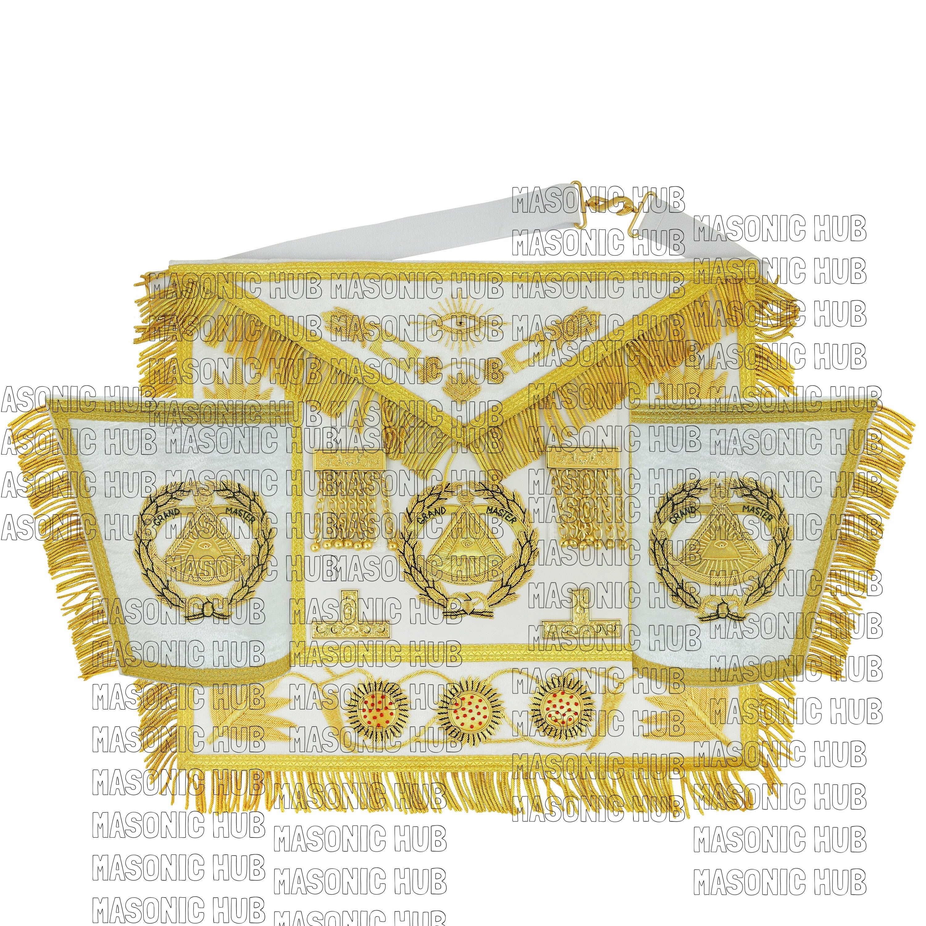 Masonic Regalia Grand Master 100% LAMBSKIN APRON With Chain Collar & Gauntlets My Store