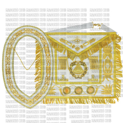 Masonic Regalia Grand Master 100% LAMBSKIN APRON With Chain Collar & Gauntlets