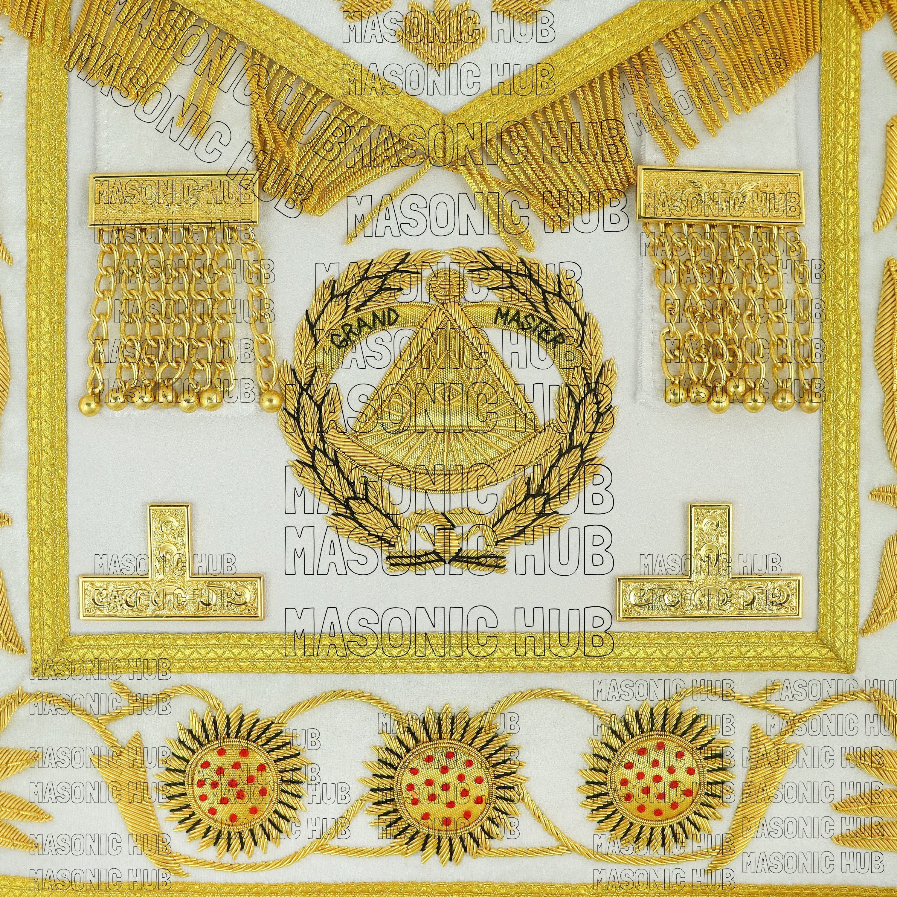 Masonic Regalia Grand Master 100% LAMBSKIN APRON With Chain Collar & Gauntlets My Store