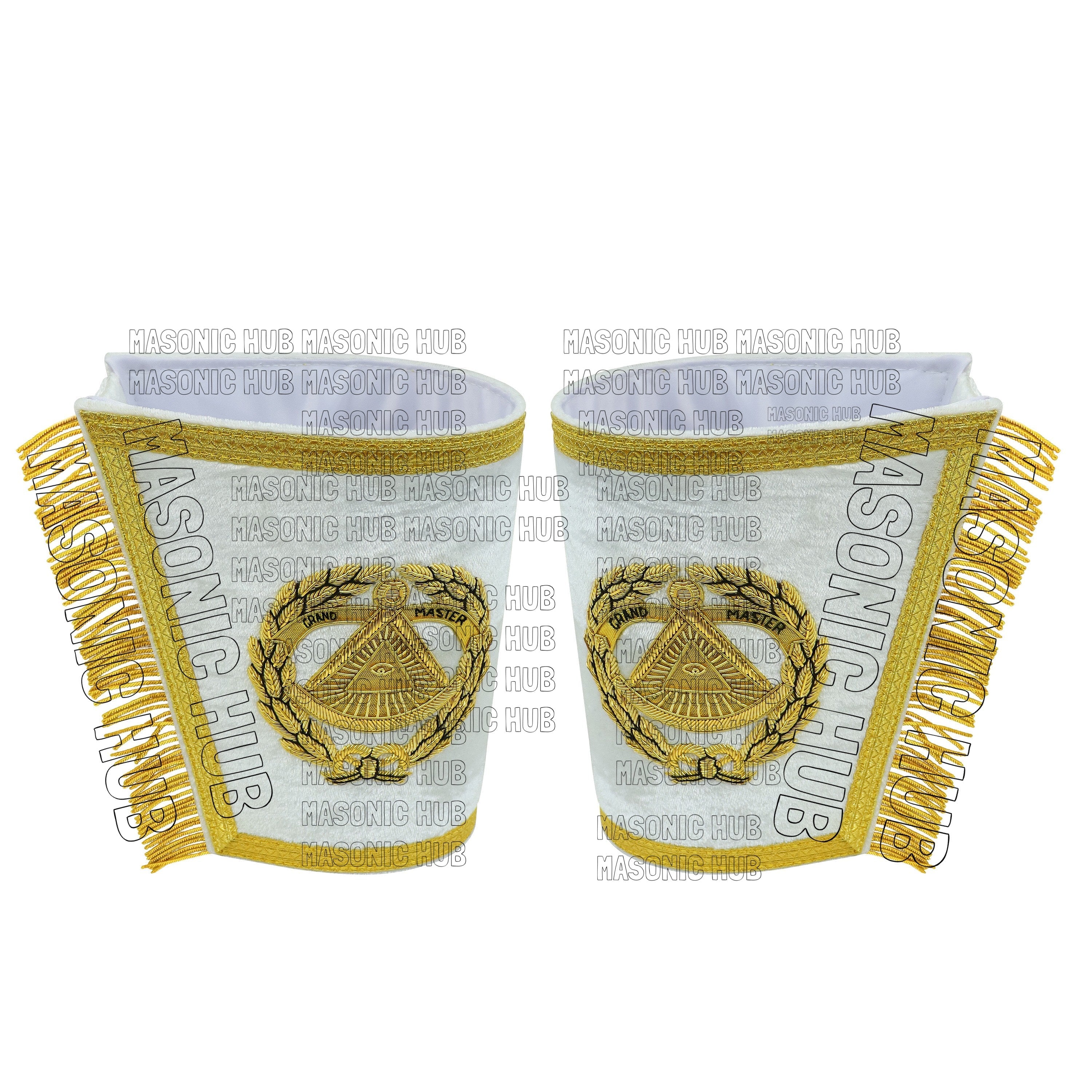 Handcrafted Masonic Regalia Grand Master Gauntlets Cuffs Embroidered with Fringe My Store