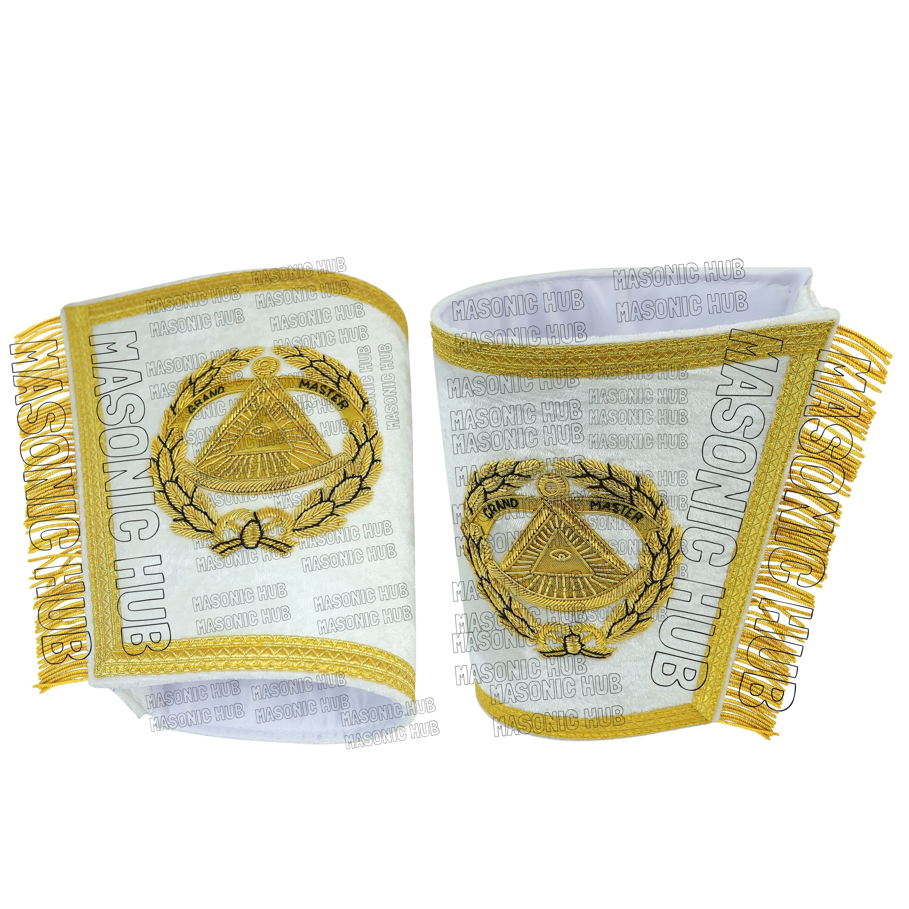 Handcrafted Masonic Regalia Grand Master Gauntlets Cuffs Embroidered with Fringe My Store