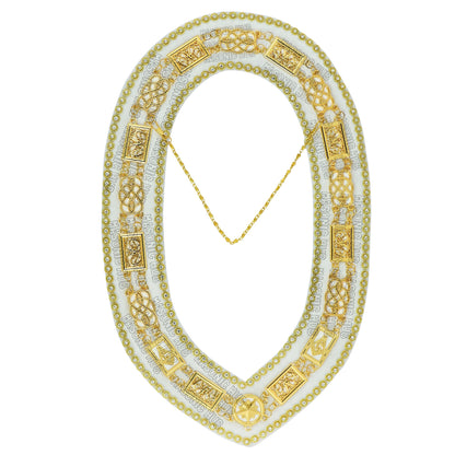 Masonic Grand Lodge Past Master Metal Chain Collar White Backing With Rhinestones & White Sheet