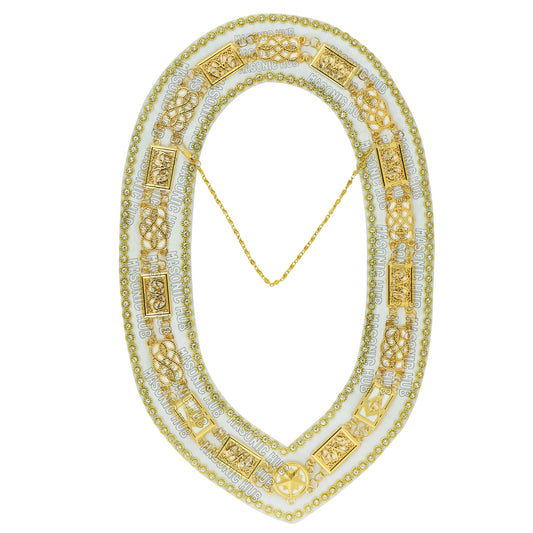 Masonic Grand Lodge Past Master Metal Chain Collar White Backing With Rhinestones & White Sheet