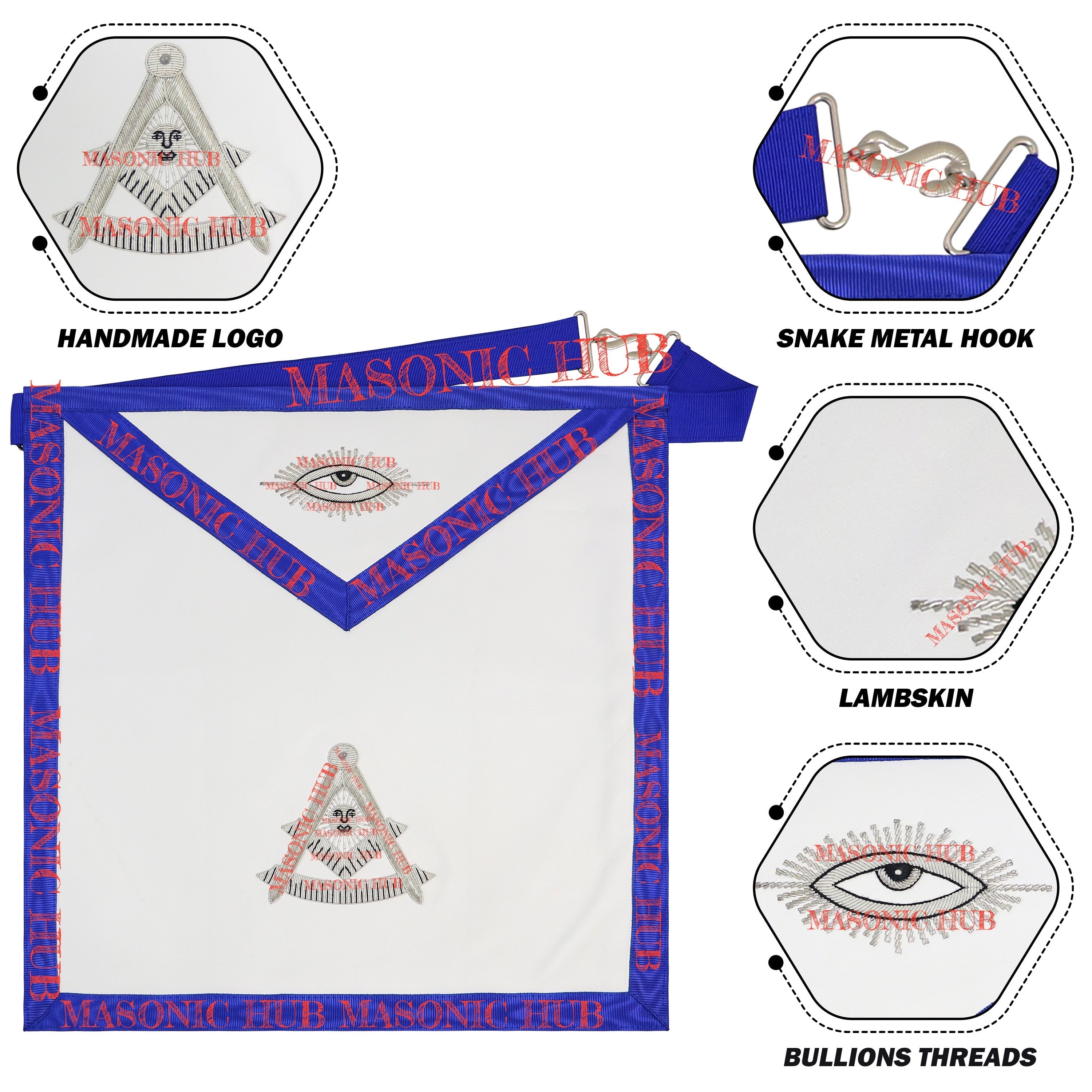 Texas Past Master Masonic Lambskin Apron -Real Leather, Hand-Embroidered Regalia My Store