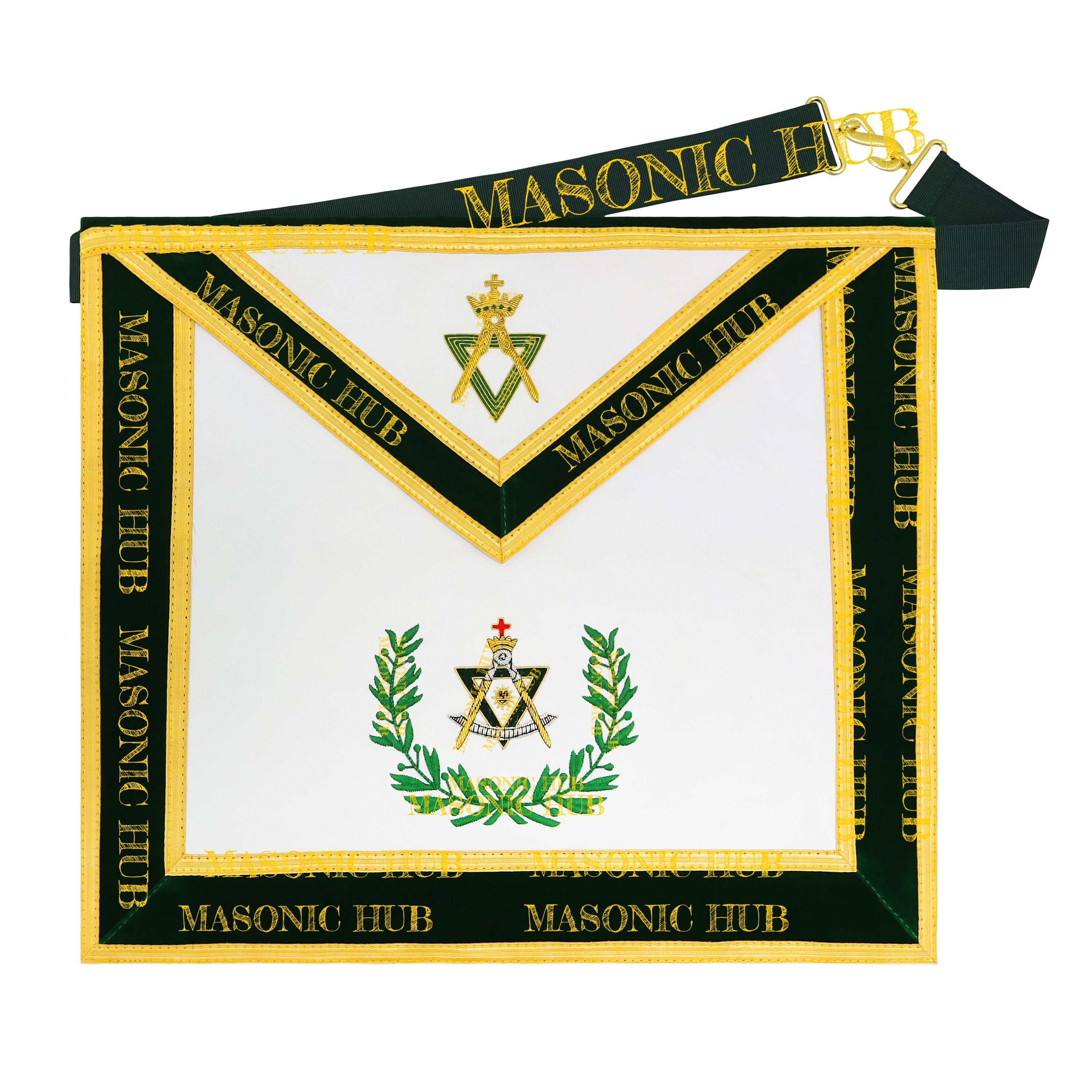 Sovereign Master Allied Masonic Degrees Apron -Lambskin, Green Velvet, Gold Trim Masonic Hub