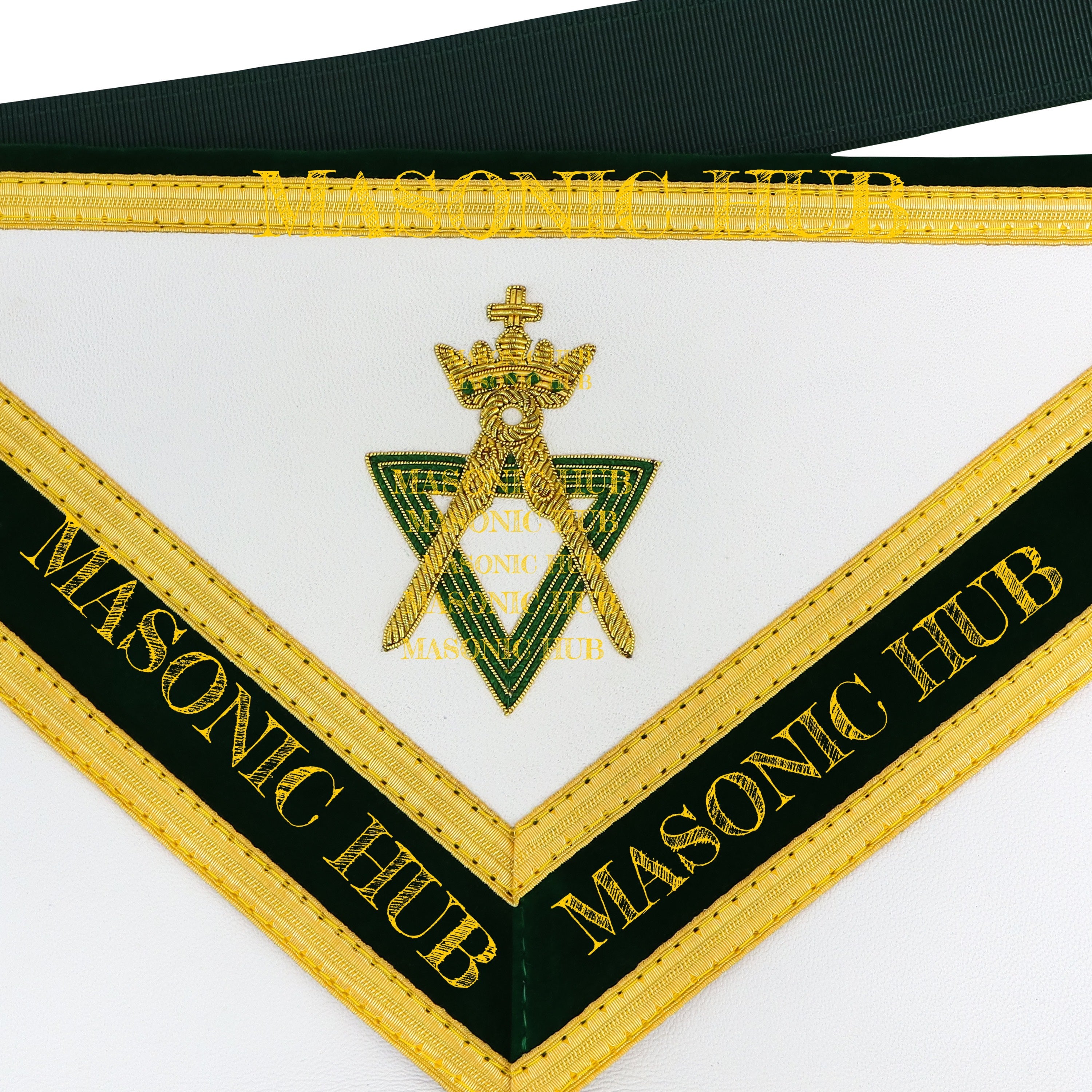 Sovereign Master Allied Masonic Degrees Apron -Lambskin, Green Velvet, Gold Trim Masonic Hub