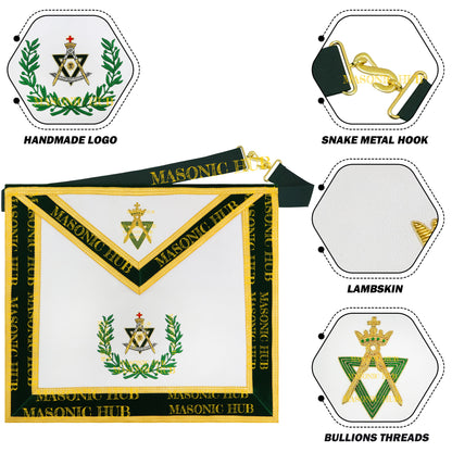 Sovereign Master Allied Masonic Degrees Apron -Lambskin, Green Velvet, Gold Trim