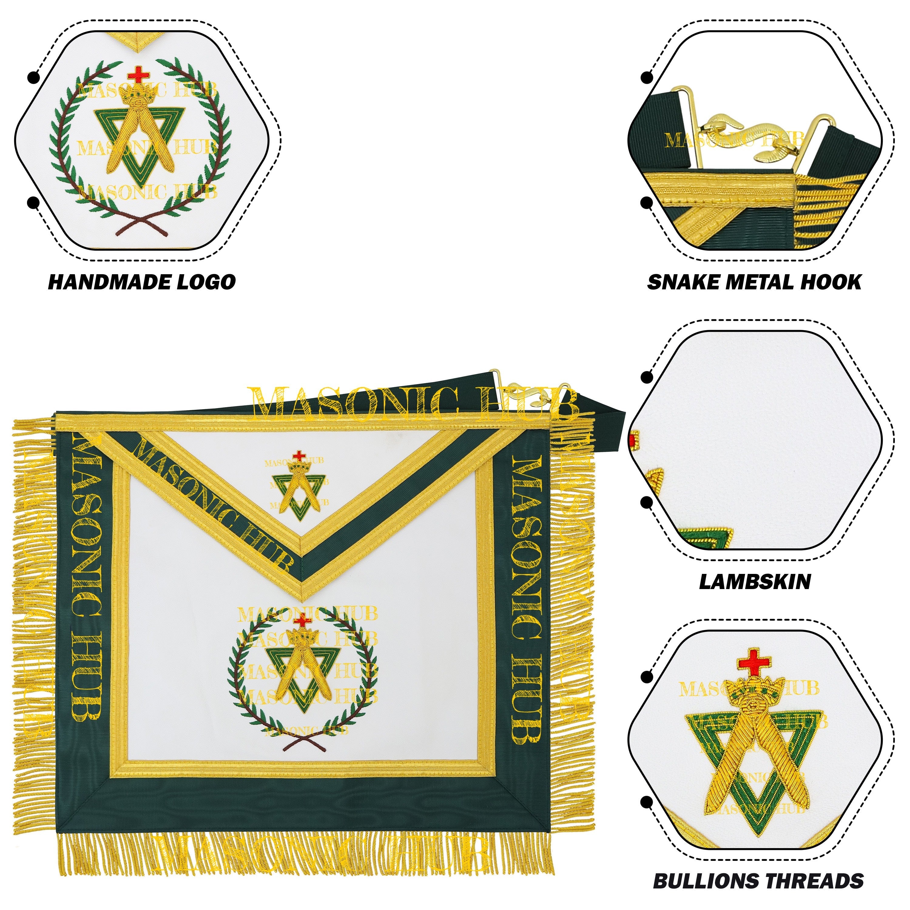 Handcrafted Allied Masonic Degrees (AMD) Sovereign Master Apron – Gold Fringe Masonic Hub
