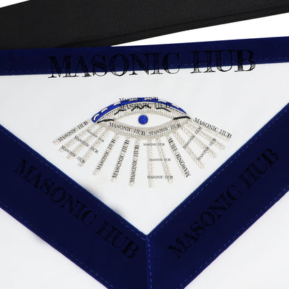 Hand-Embroidered Masonic Master Mason Apron Blue Velvet Trim, Custom Lodge Name