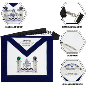 Hand-Embroidered Masonic Master Mason Apron Blue Velvet Trim, Custom Lodge Name My Store