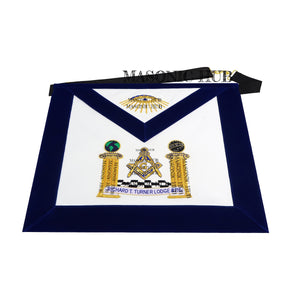 Hand-Embroidered Masonic Master Mason Apron Blue Velvet Trim, Custom Lodge Name My Store