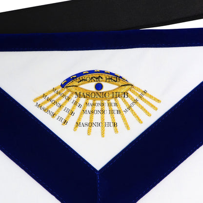 Hand-Embroidered Masonic Master Mason Apron Blue Velvet Trim, Custom Lodge Name