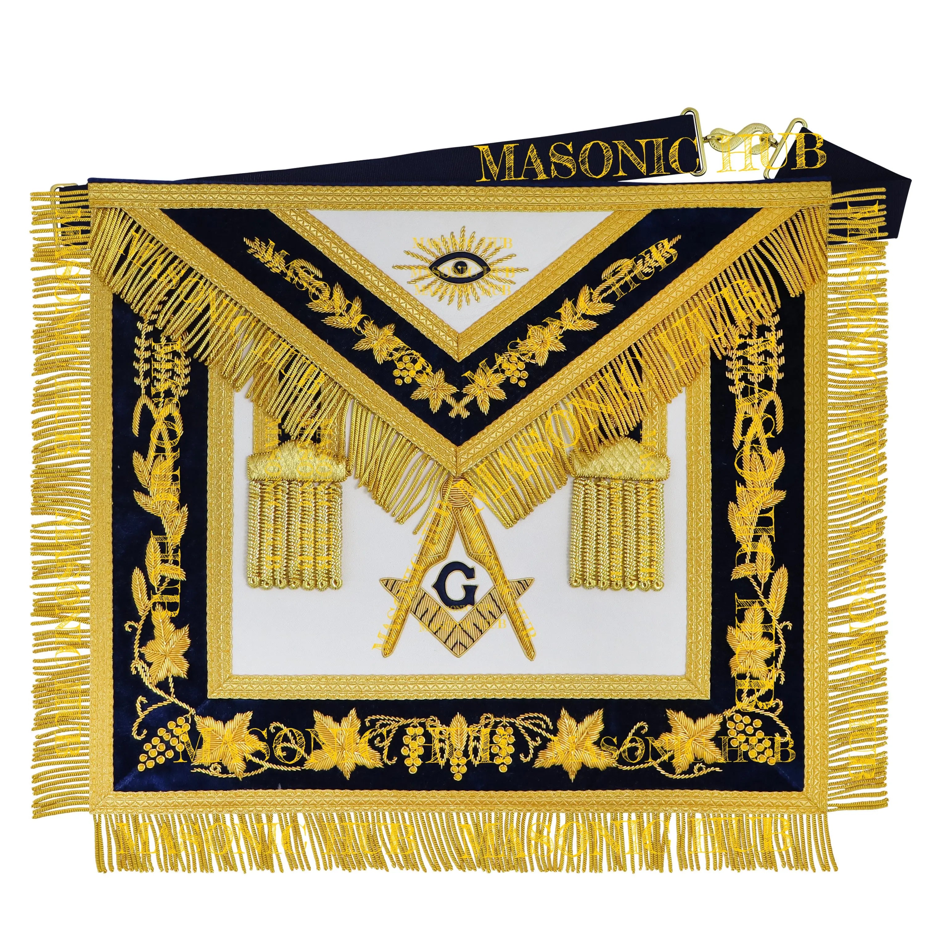Handmade Masonic Master Mason Apron with Compasses &amp; Square- Genuine Lambskin Masonic Hub
