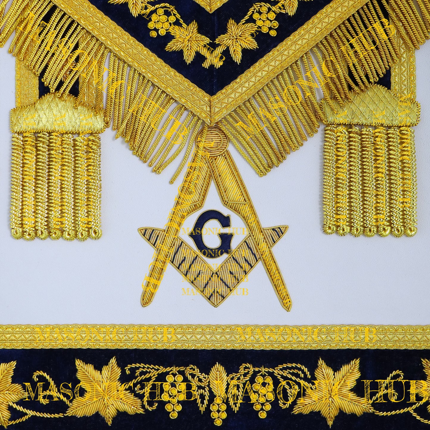 Handmade Masonic Master Mason Apron with Compasses &amp; Square- Genuine Lambskin