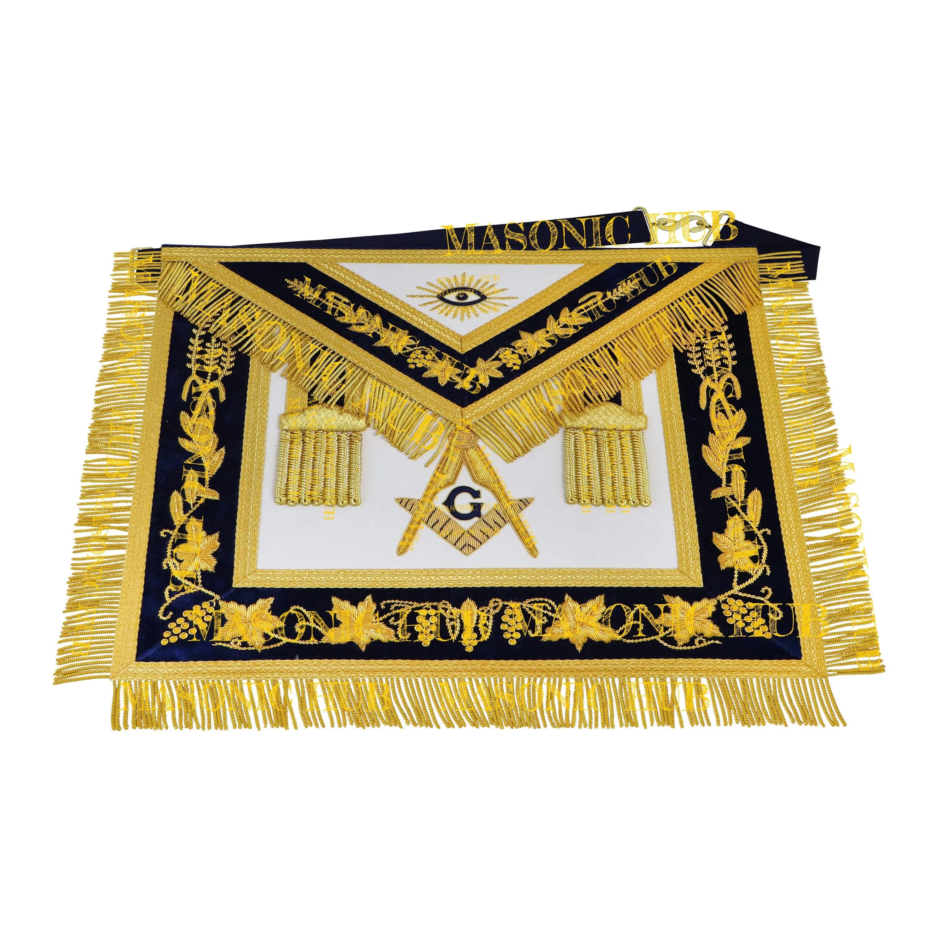 Handmade Masonic Master Mason Apron with Compasses &amp; Square- Genuine Lambskin Masonic Hub