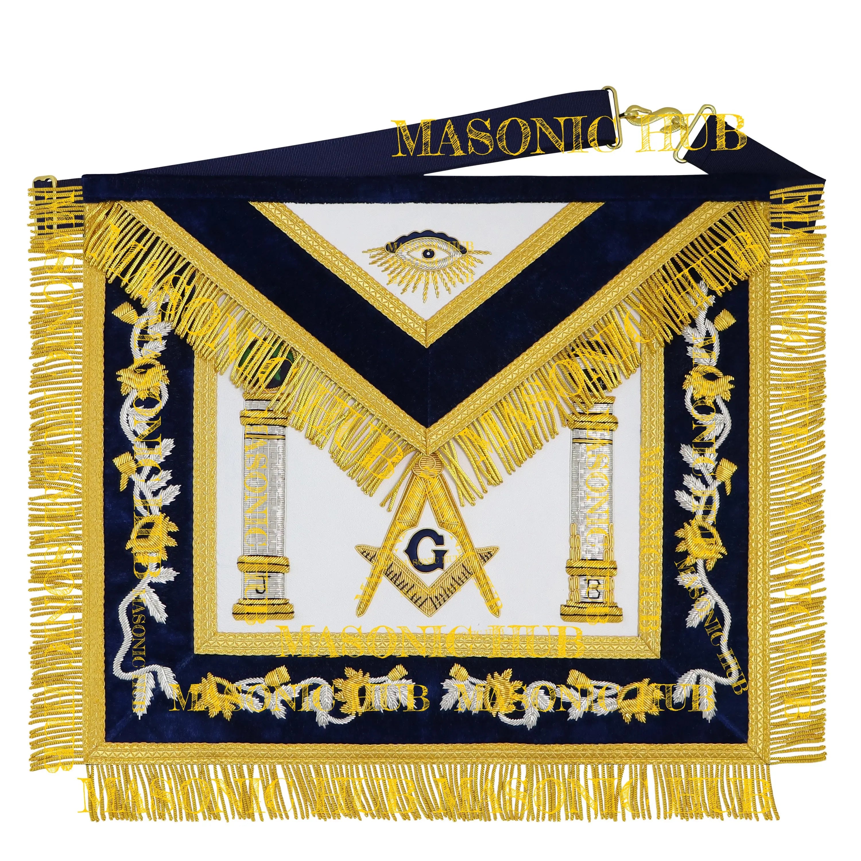 Masonic Master Mason Apron – Hand-Embroidered Navy Blue Velvet Masonic Hub