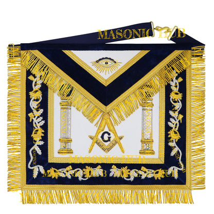 Masonic Master Mason Apron – Hand-Embroidered Navy Blue Velvet
