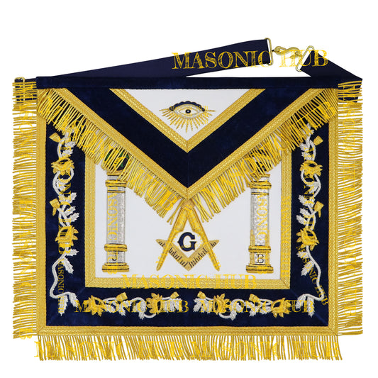 Masonic Master Mason Apron – Hand-Embroidered Navy Blue Velvet