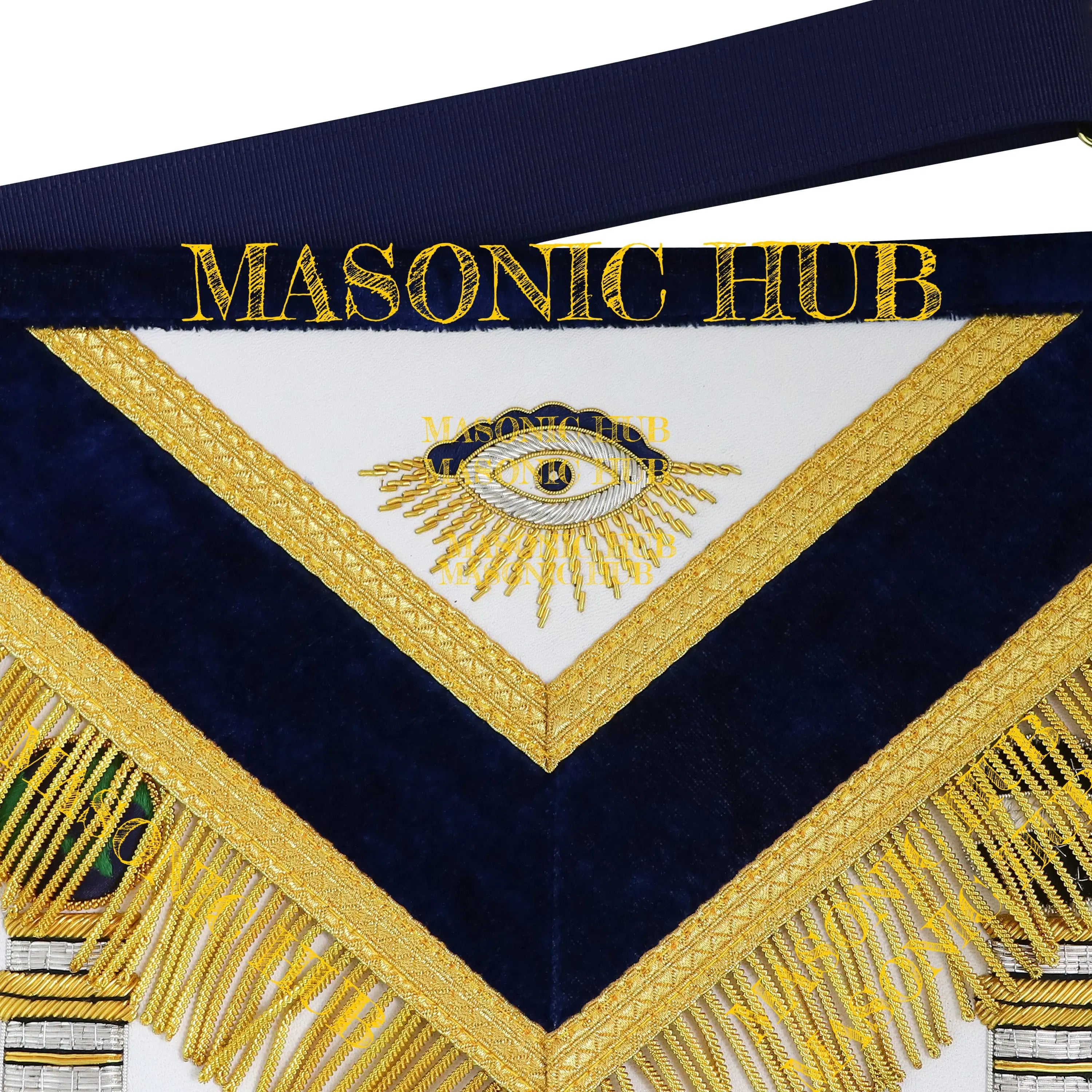 Masonic Master Mason Apron – Hand-Embroidered Navy Blue Velvet Masonic Hub