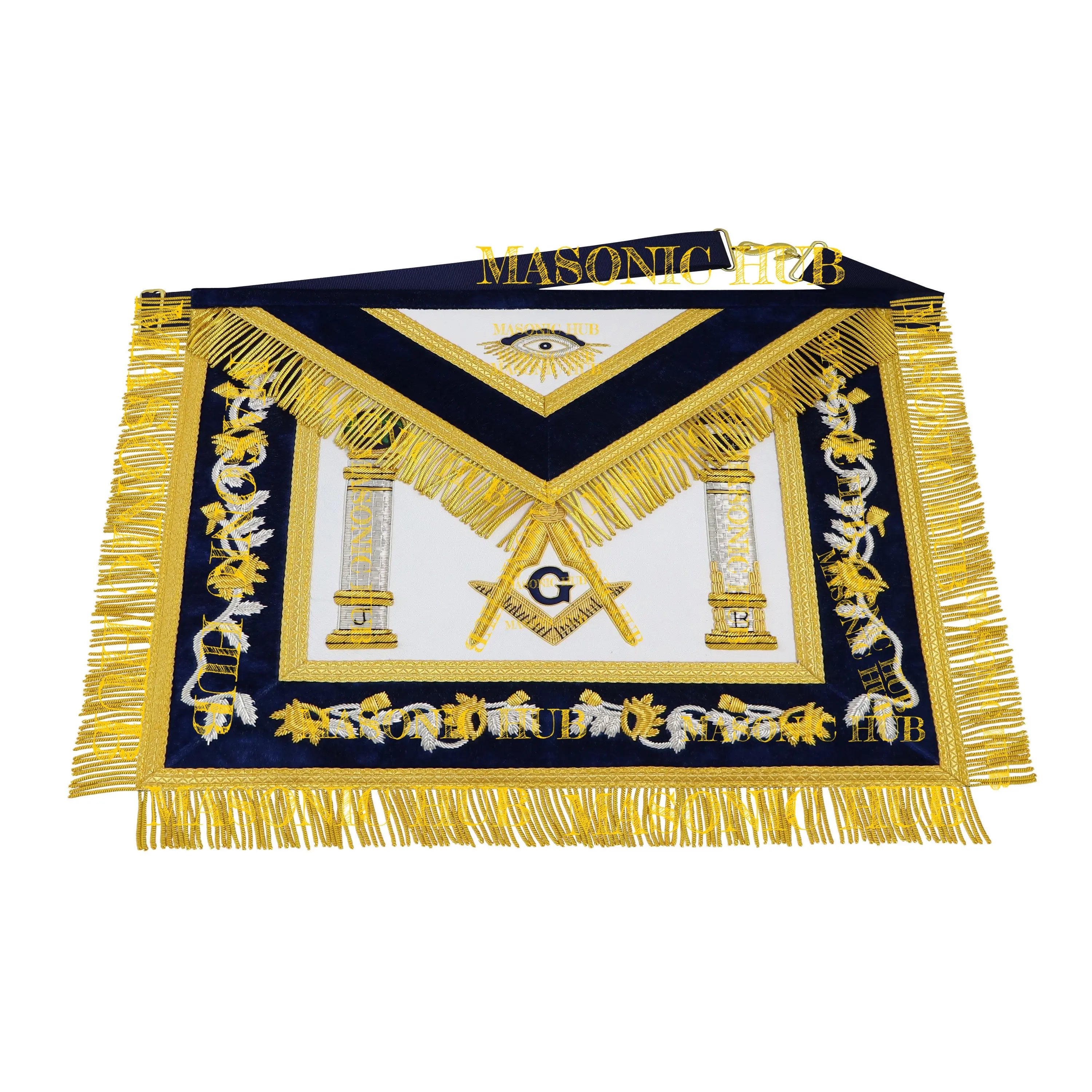 Masonic Master Mason Apron – Hand-Embroidered Navy Blue Velvet Masonic Hub