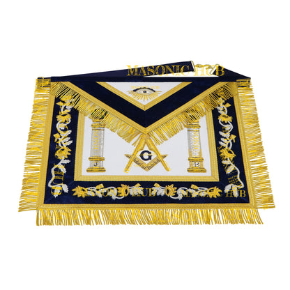 Masonic Master Mason Apron – Hand-Embroidered Navy Blue Velvet