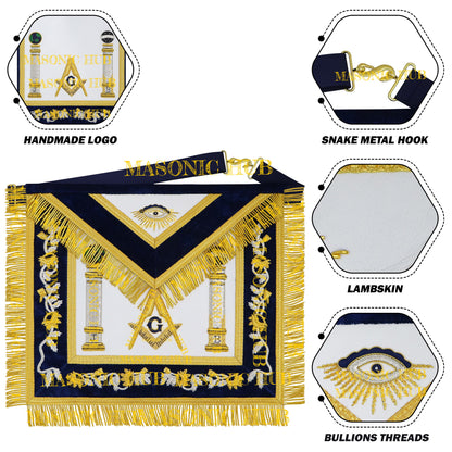 Masonic Master Mason Apron – Hand-Embroidered Navy Blue Velvet