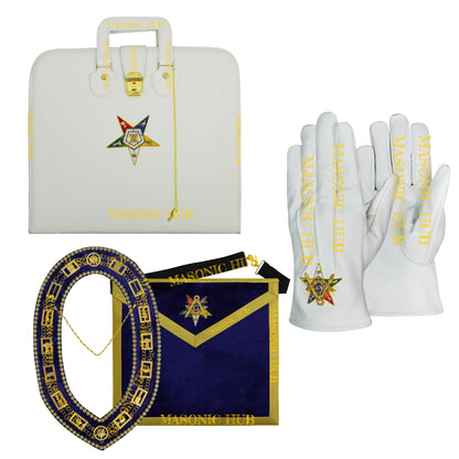 Handmade OES Masonic Apron Set – Eastern Star Apron with G Compass & Square, Chain Collar, Gloves, , and Apron Case