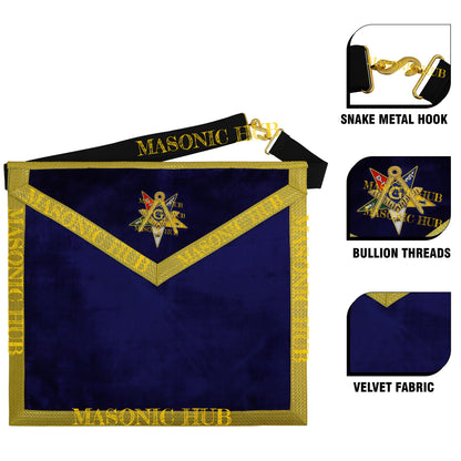 Handcrafted Freemason Purple Velvet OES Worthy Patron Marton Masonic Apron