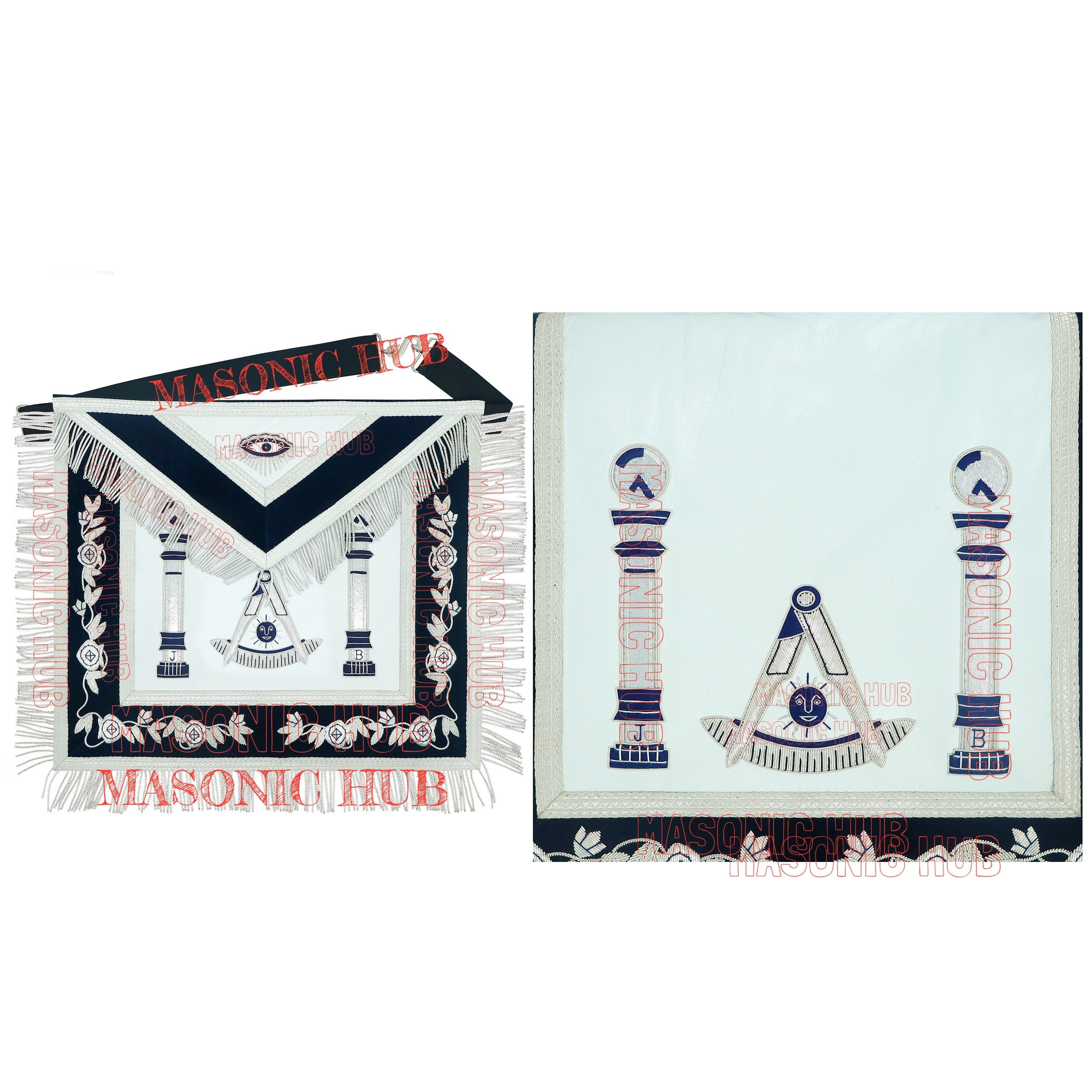 Masonic Past Master Apron Compass and Quadrant Hand-Embroidered Freemason Regalia, Navy Blue Velvet Lambskin Apron My Store