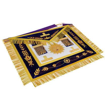 Masonic Past Master Apron & Chain Collar Set - Sun Emblem - Wine Work - Hand-Embroidered Lambskin - Purple Velvet - Freemason Regalia