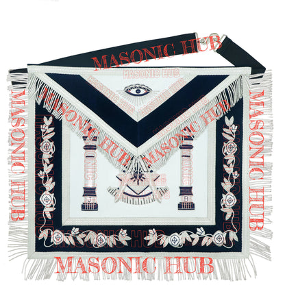 Masonic Past Master Lambskin Leather Apron - Hand Embroidered Freemason Regalia
