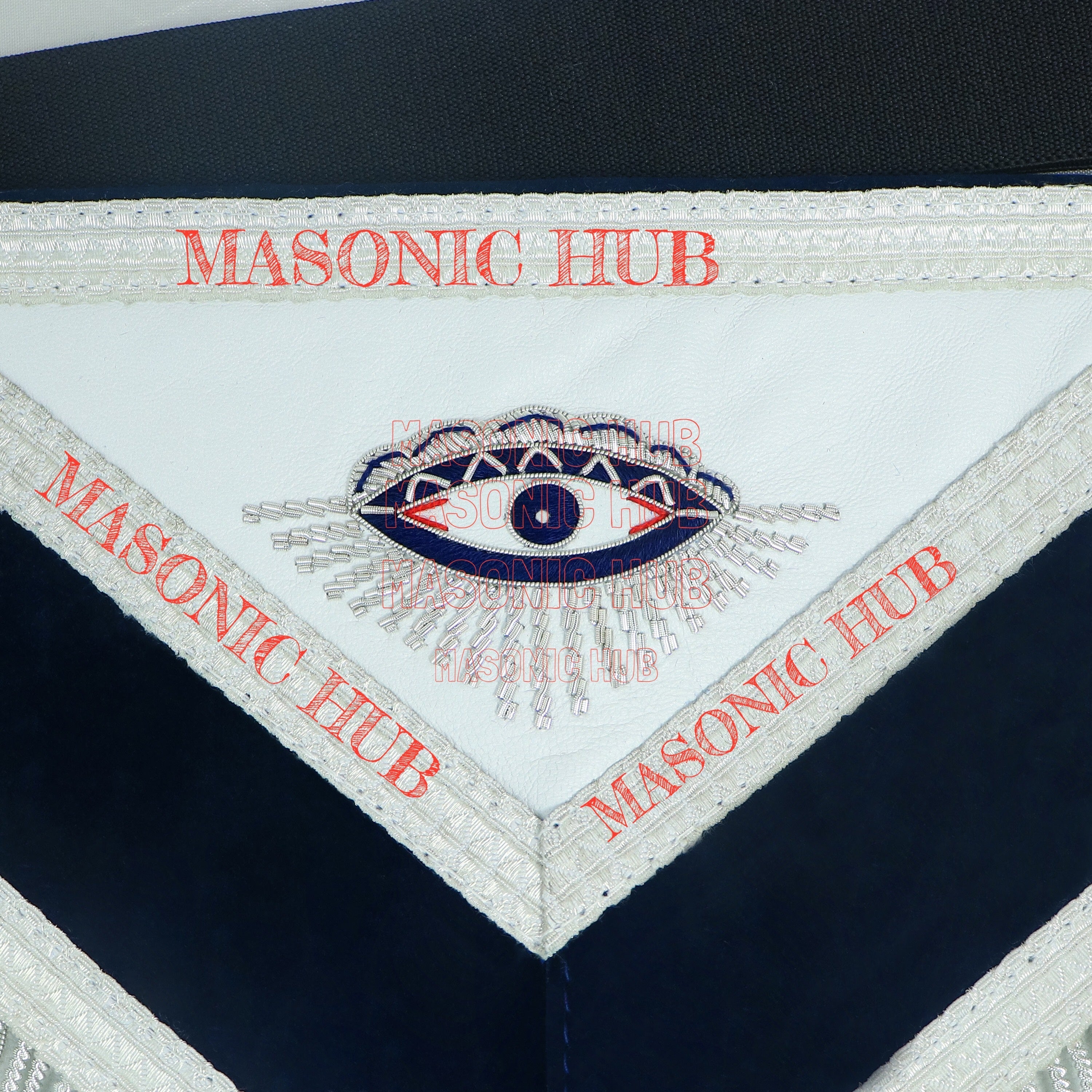 Masonic Past Master Lambskin Leather Apron - Hand Embroidered Freemason Regalia - Navy Blue Velvet My Store