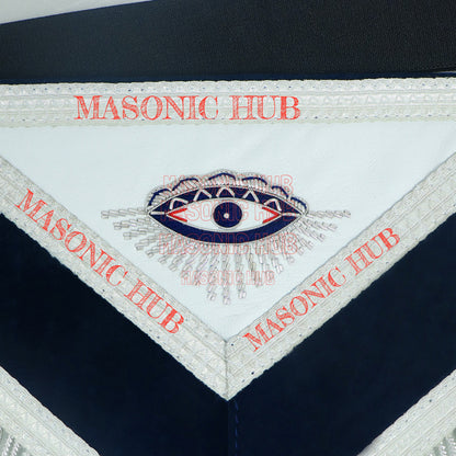 Masonic Past Master Lambskin Leather Apron - Hand Embroidered Freemason Regalia - Navy Blue Velvet